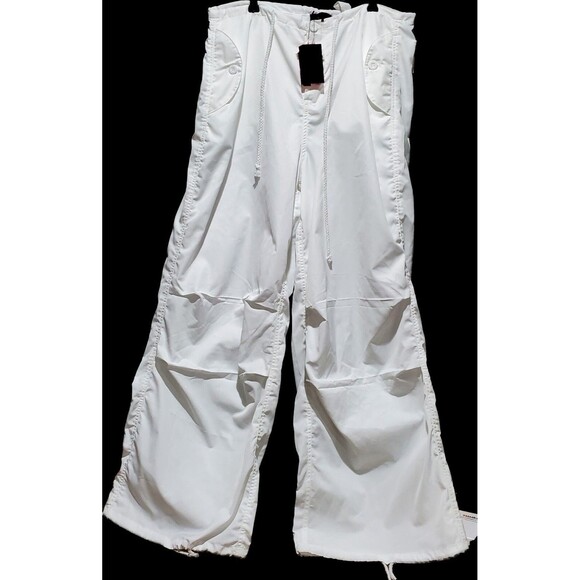 White Baggy Cargo Pants By Edikted, Wide Leg Draw String, M/L, NWT - Picture 5 of 9